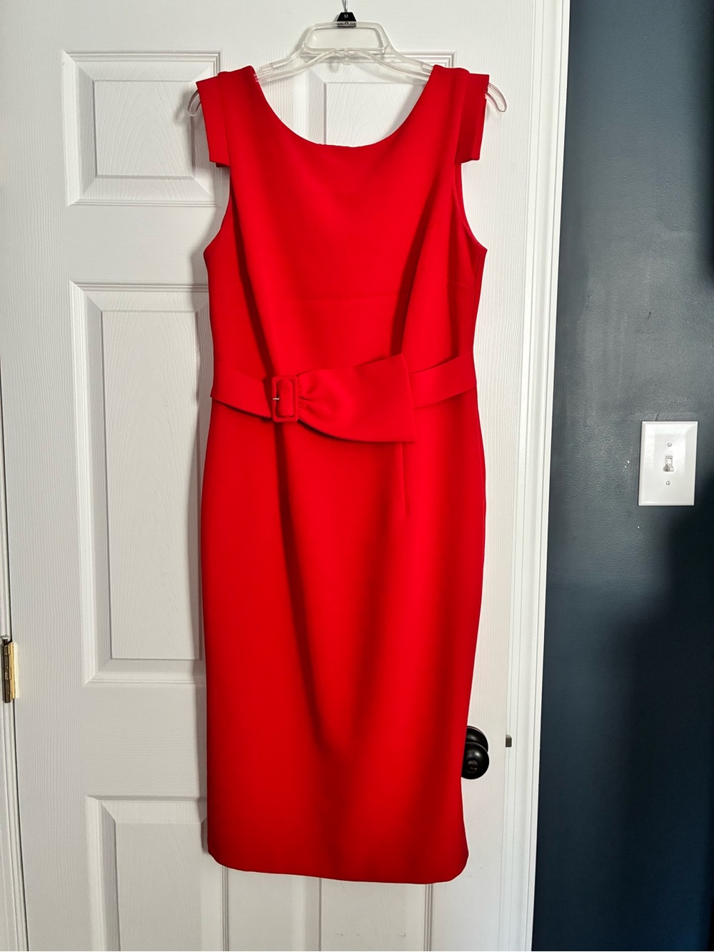 New York & Company Red Midi Sheath Dress with Belt